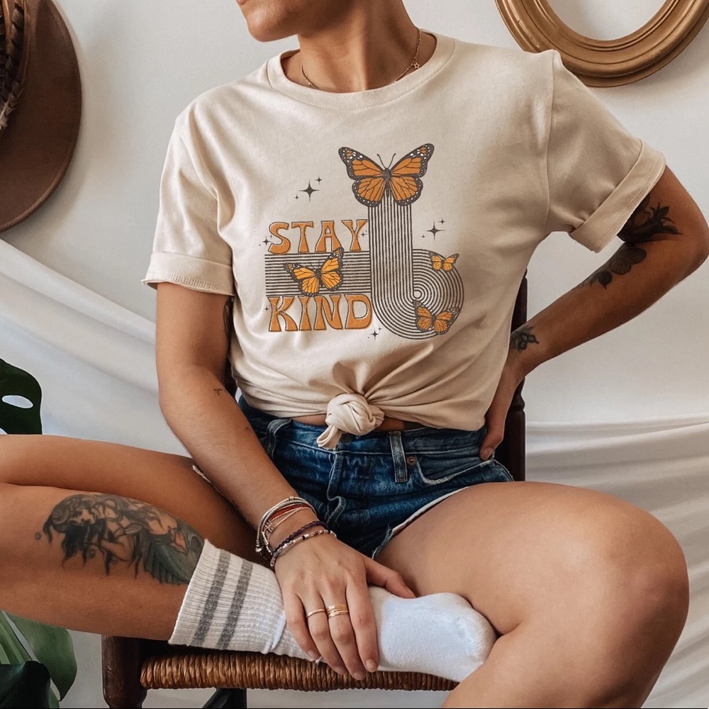 Handmade Stay Kind Retro Butterfly Tee